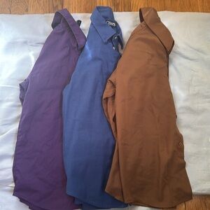 Three Button Up Long Sleeve Shirts  
Blue chaps, Purple George, Brown Montage